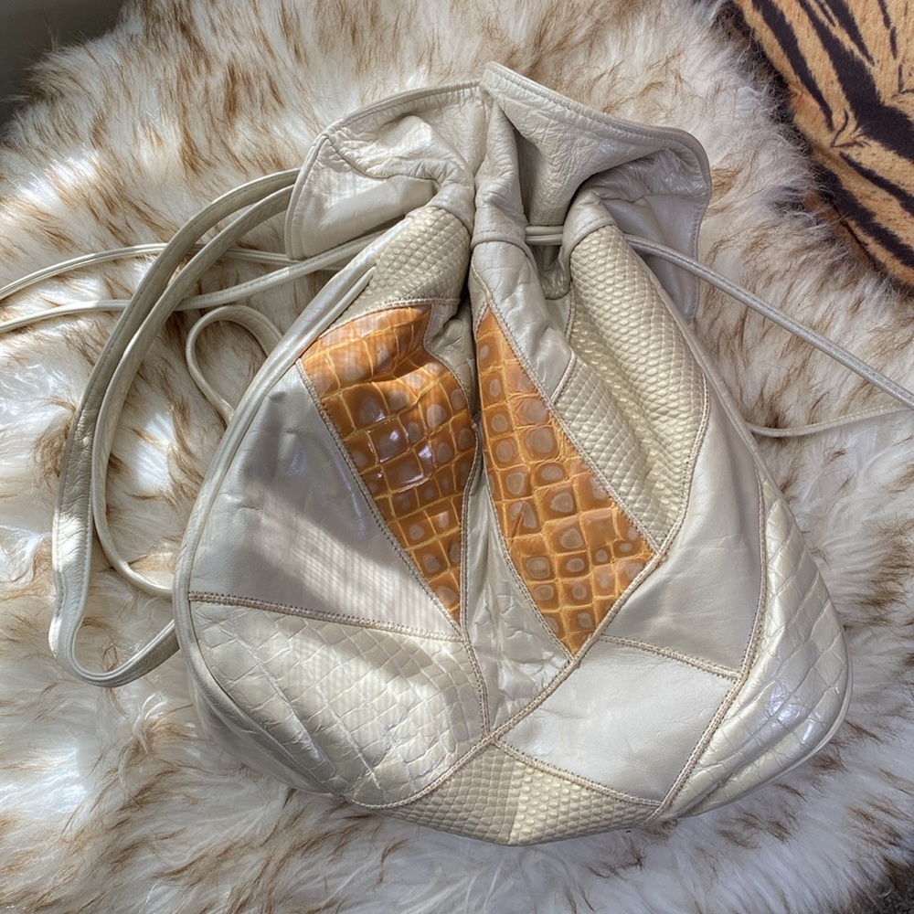 Vintage Drawstring Patchwork Animal Print Shoulde… - image 8